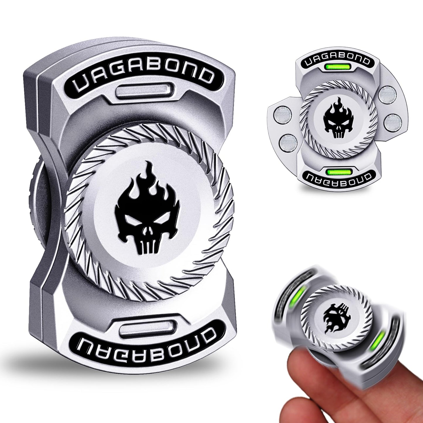 Upgraded 3-in-1 Fidget Spinner Toy: Longer Silent Spin Time & Glow. Magnetic Spinner  Clicker  Slider for Stress Relief & Focus. enhanced Desk Toy for Office mature-themeds  Cool Gadget Gift for Teens (Silver)