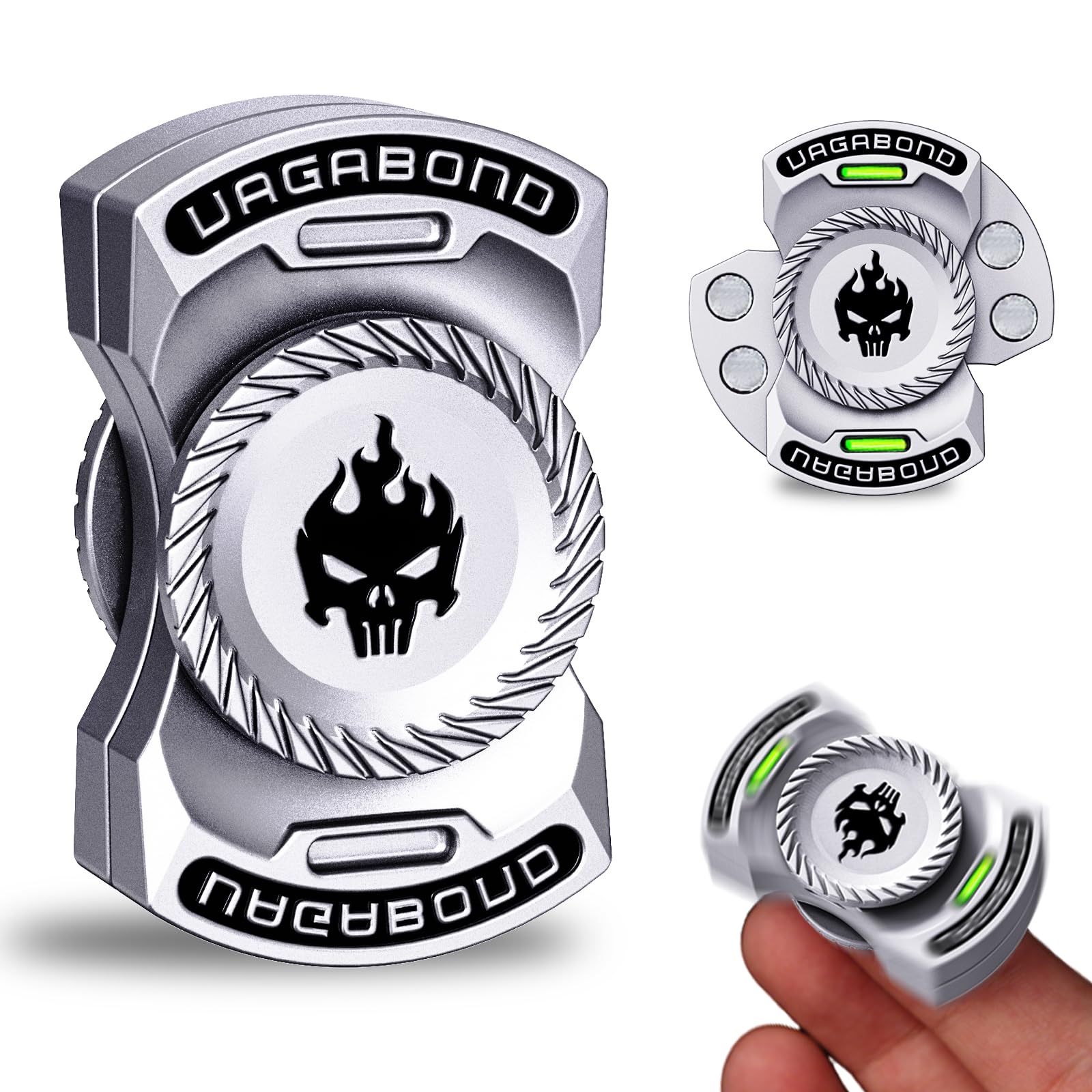 Upgraded 3-in-1 Fidget Spinner Toy: Longer Silent Spin Time & Glow. Magnetic Spinner  Clicker  Slider for Stress Relief & Focus. enhanced Desk Toy for Office mature-themeds  Cool Gadget Gift for Teens (Silver)