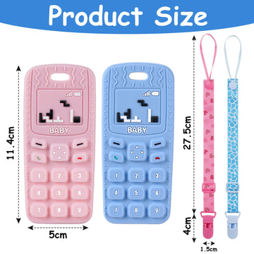 Aolso 2Pcs Baby Teether Toys, Silicone Baby Teething Toys Phone Shape With 2Pcs Pacifier Clip, Soft Teething Toys For Toddlers,
