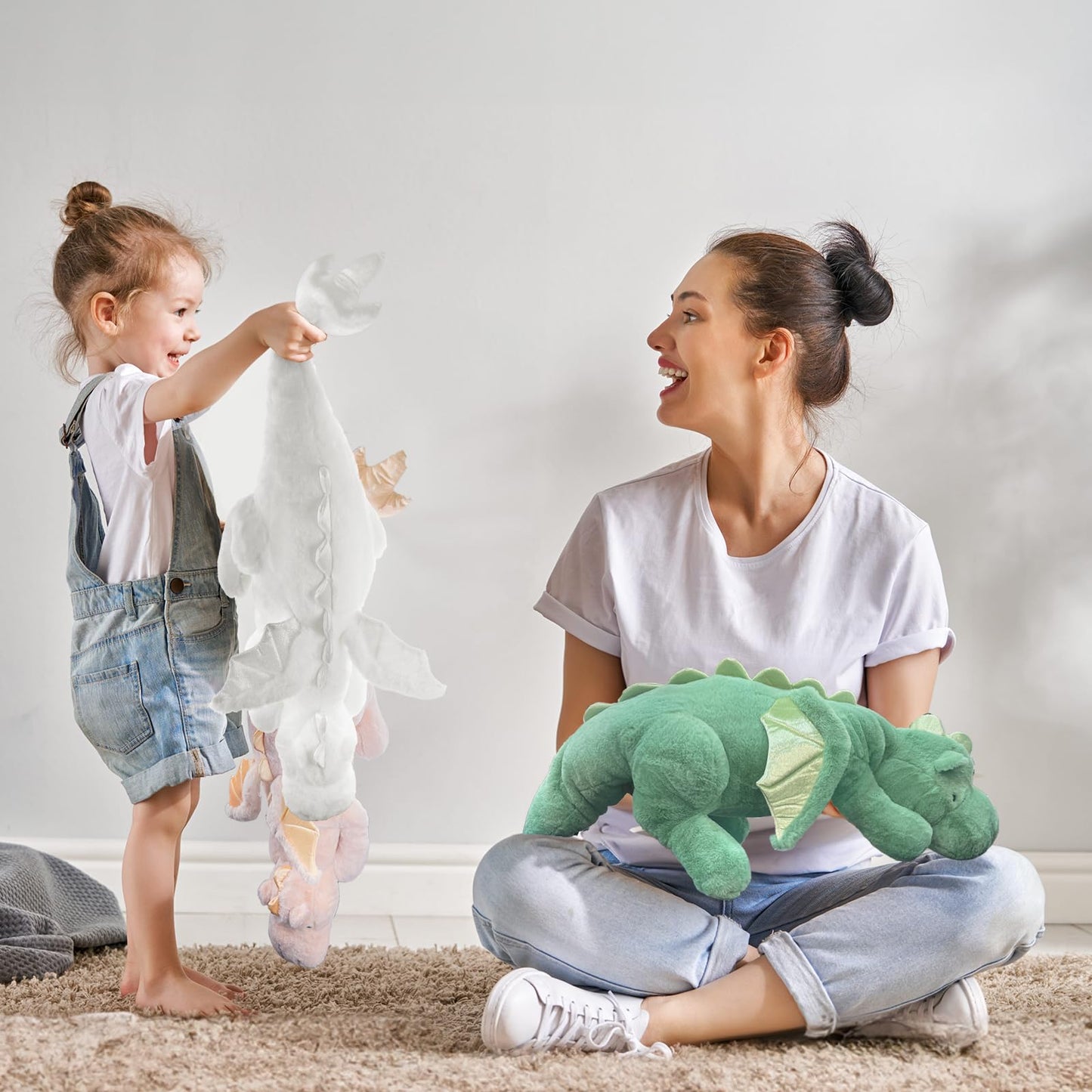 YOUBLEK 40In 2Lb Weighted Stuffed Animals Cute Plush Dragon Weighted Stuff Dinosaur Toy for Kids mature-themed Gift or Decoration (5lb  White)