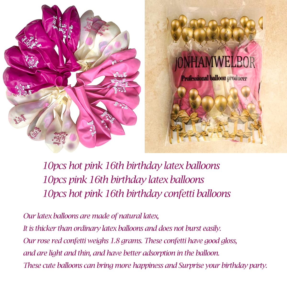 Sweet 16Th Birthday Latex Balloons Confetti Balloon Pink And Hot Pink Party Decorations 30 Pack 12 Inch Helium Printed 16 Number