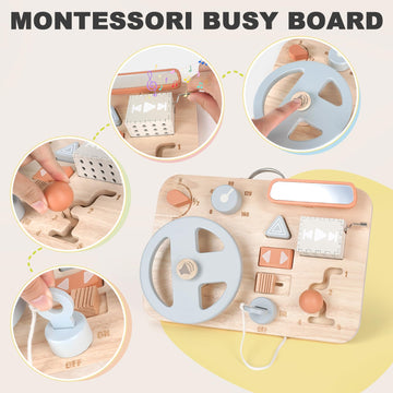 Montessori Busy Board For Toddlers - Wooden Montessori Toys For 1 2 3 4 Year Old, Aesthetic Sensory Activity Board For Fine Motor Skills, Travel Busy Board Educational Sensory Toys For Boys And Girls