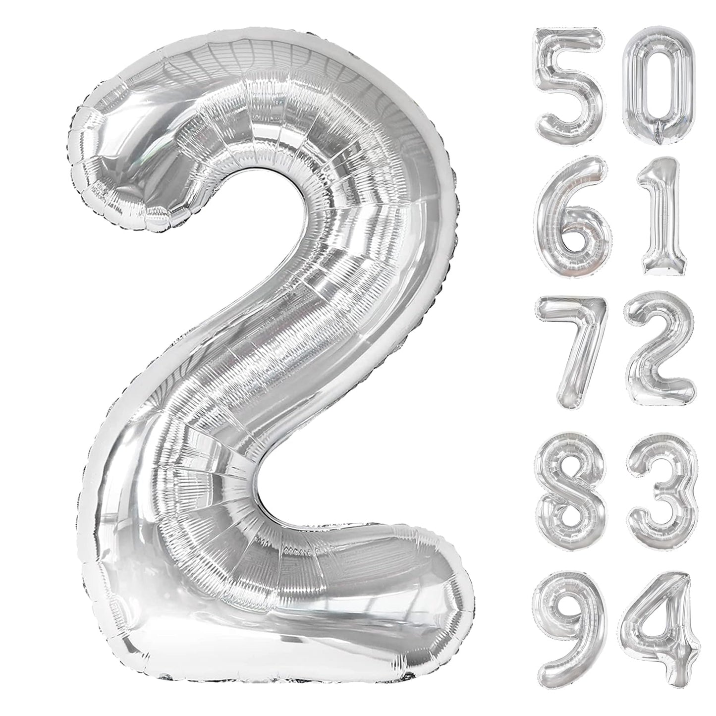 Silver 2 Balloon, Number Balloonss 40 Inch, 2Nd Balloon Number Birthday Decorations, Two Second Birthday Party Supplies, Number