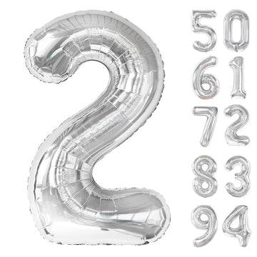 Silver 2 Balloon, Number Balloonss 40 Inch, 2Nd Balloon Number Birthday Decorations, Two Second Birthday Party Supplies, Number