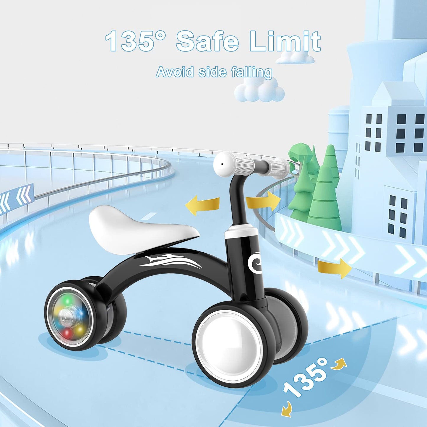Gamfeiny Colorful Baby Balance Bike, No Pedal, Carbon Steel, 1T, Black, Model BK-200, Ideal for 10-36 Month Toddler Gifts