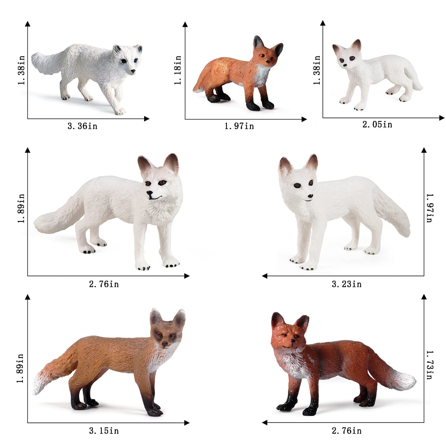 Rcomg 7Pcs Fox Toy Figures, Plastic Forest Animals Fox Figurines Set Include Arctic Fox & Red Foxes Toys, Cake Topper Party Favor Gift For Kids Children Toddlers