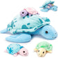 Muiteiur Sea Turtle Stuffed Animal Soft Mommy Turtle Plush Toy With 3 Babies Turtle Plushies Multicolored Stuffed Sea Turtle For Kids Girl Boy(Blue)