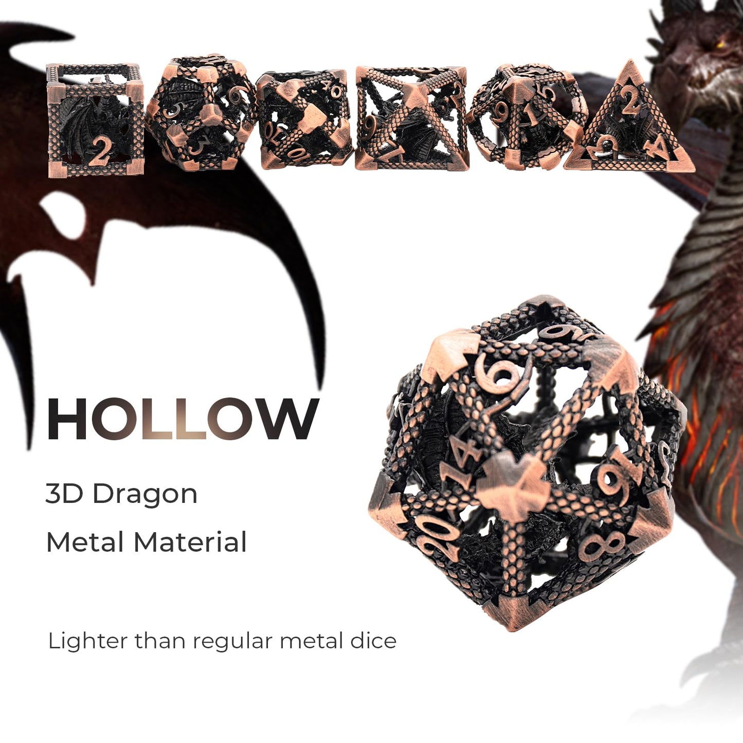 HNCCESG D&D Dice, Dungeons and Dragons Metal Dice Set of 7PC,DND Dice Role Playing D and D Starter Dice for RPG MTG Table Board