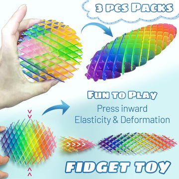 Mini Fidget Toys 3 Pcs-Fidget Worm Toy,Stress Relief Fidget Toys For Kids&Adults,Elastic Mesh Toys,Sensory Slug Fidget Toy,Resistance Fidget Toys,Anxiety Relief Toys (3 Colors Packing) Small Size