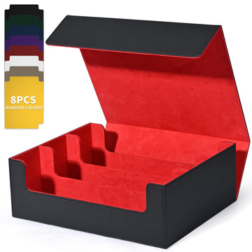 Uaono Card Storage Box For Trading Cards, 1800+ Pu Leather Commander Card Deck Case, Magnetic Closure Card Holder Fits For Magic Game Cards(Black&Red)