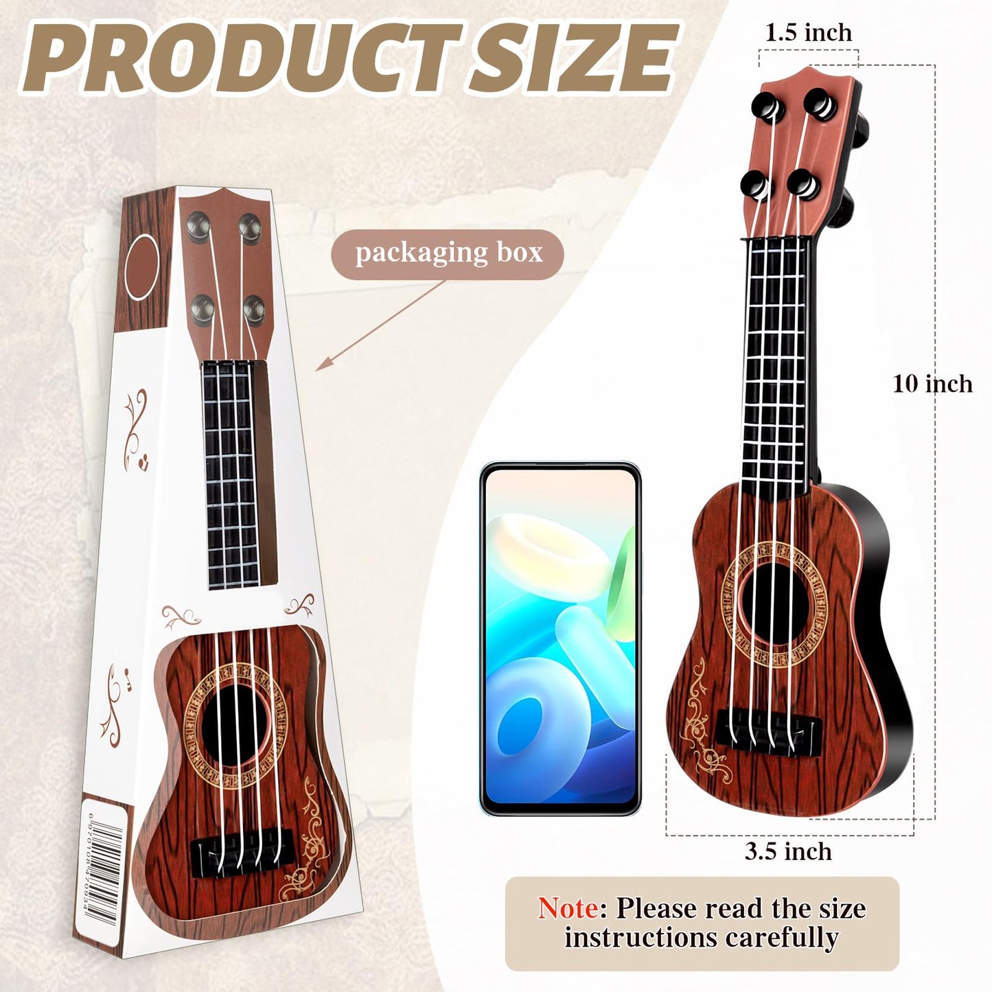 10 Inch Kids Mini Guitar 3 Pcs Toy Guitars 4 Strings Mini Ukulele Musical Instrument Guitars Toy For Toddler Beginner