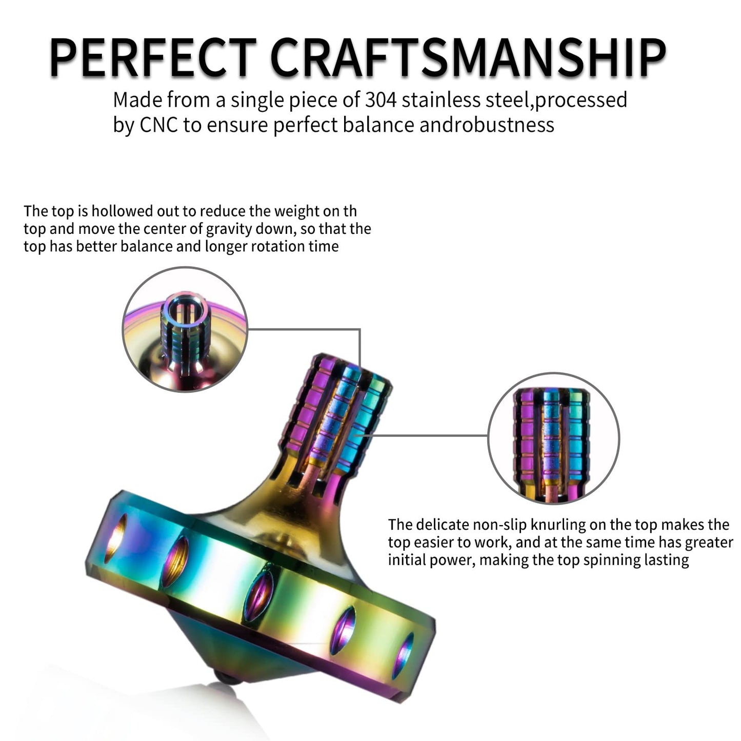 CHEETOP Precision Metal Spinning Top  Long Lasting Spin Time and Perfect Balance  Skilled mature-themed Easily Exceed 10 Mins  Portable Stainless Steel EDC Office Desktop Game Toys (L  Iridescent)