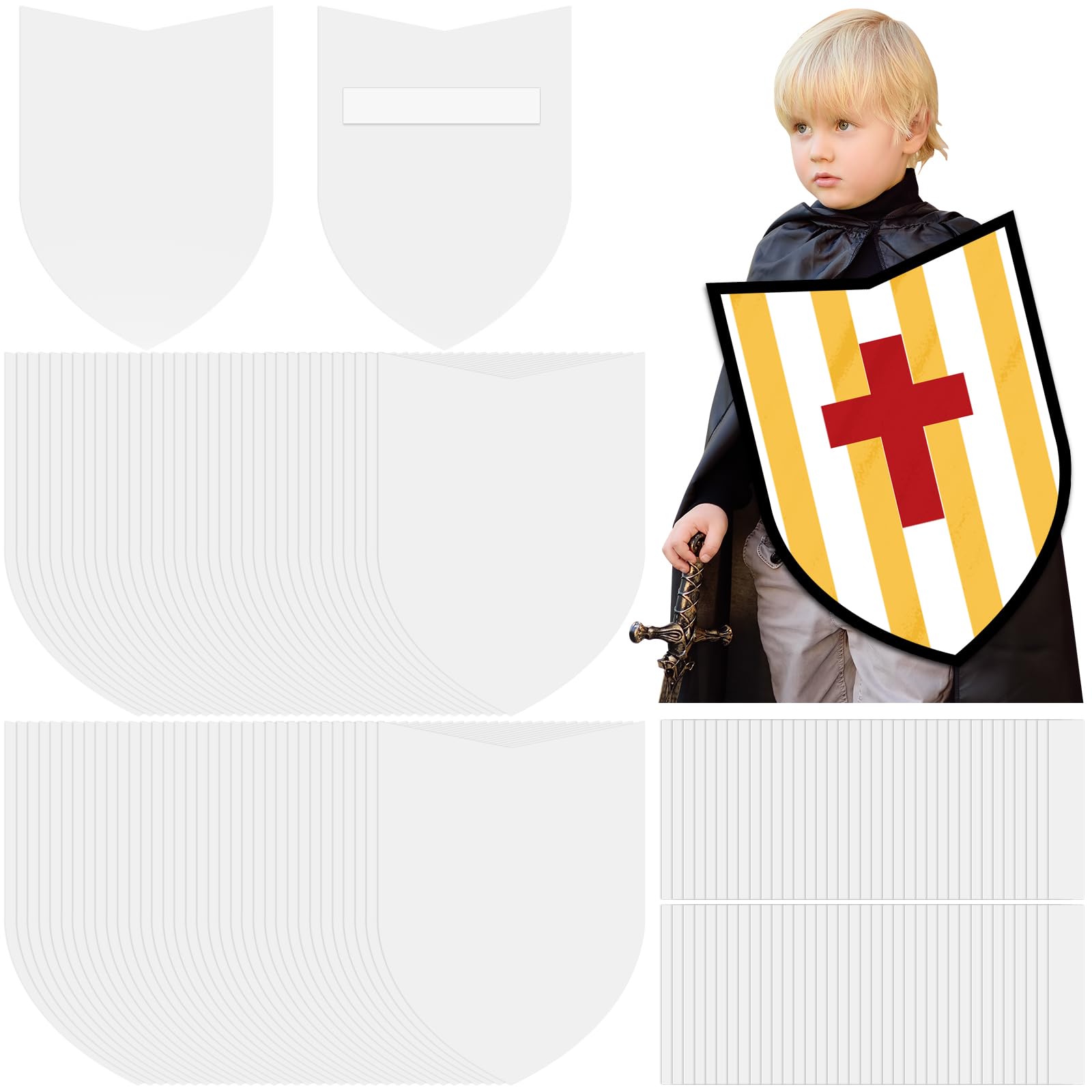 ReliThick 72 Pcs Blank Paper Shields for Kids DIY Cardboard Shields Craft to Decorate with Handles for Markers Crayons Paint Par