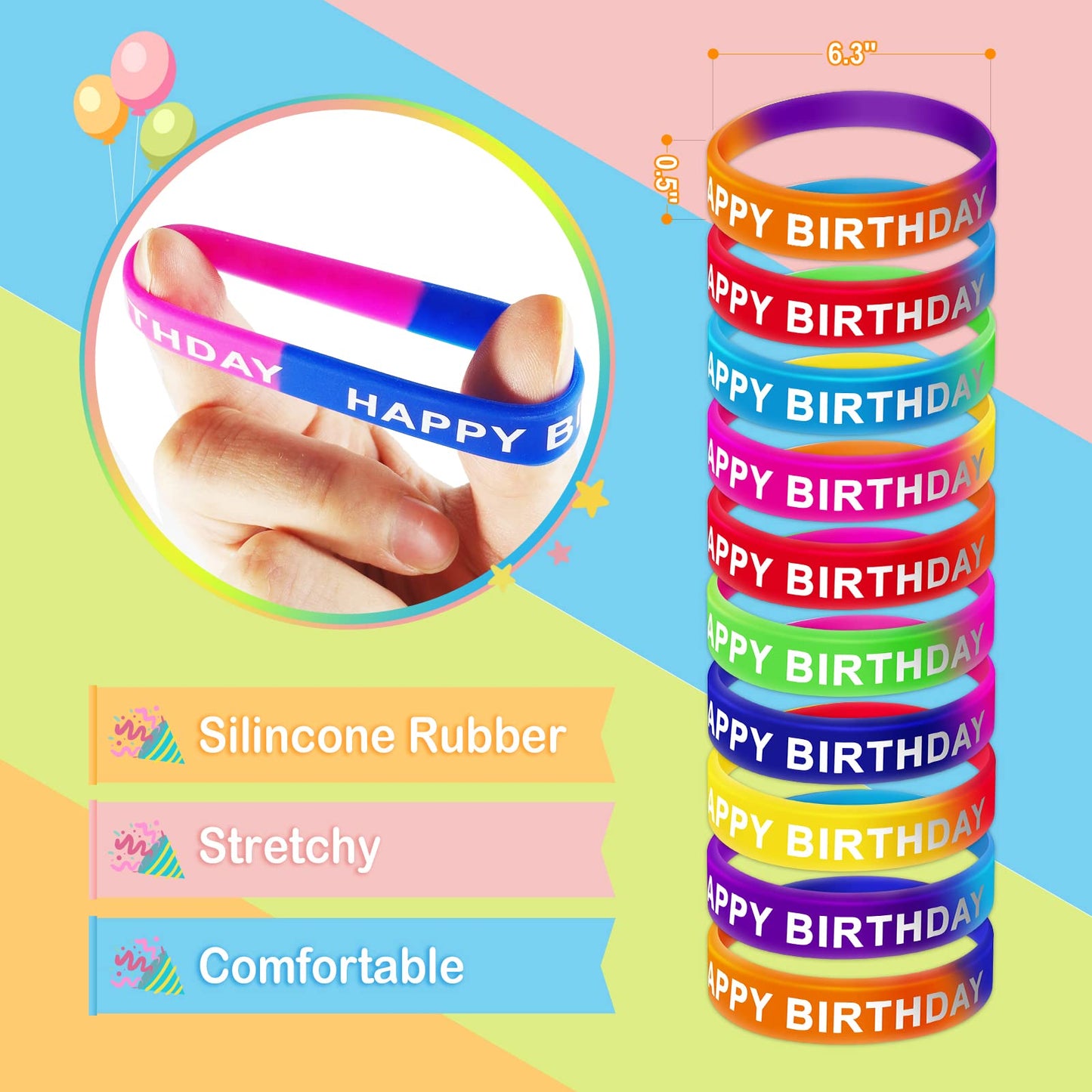 90 Pcs Happy Birthday Kits for Kids Classroom, Include Happy Birthday Crowns, Silicone Stretches, Badge Stickers, Students Kinde