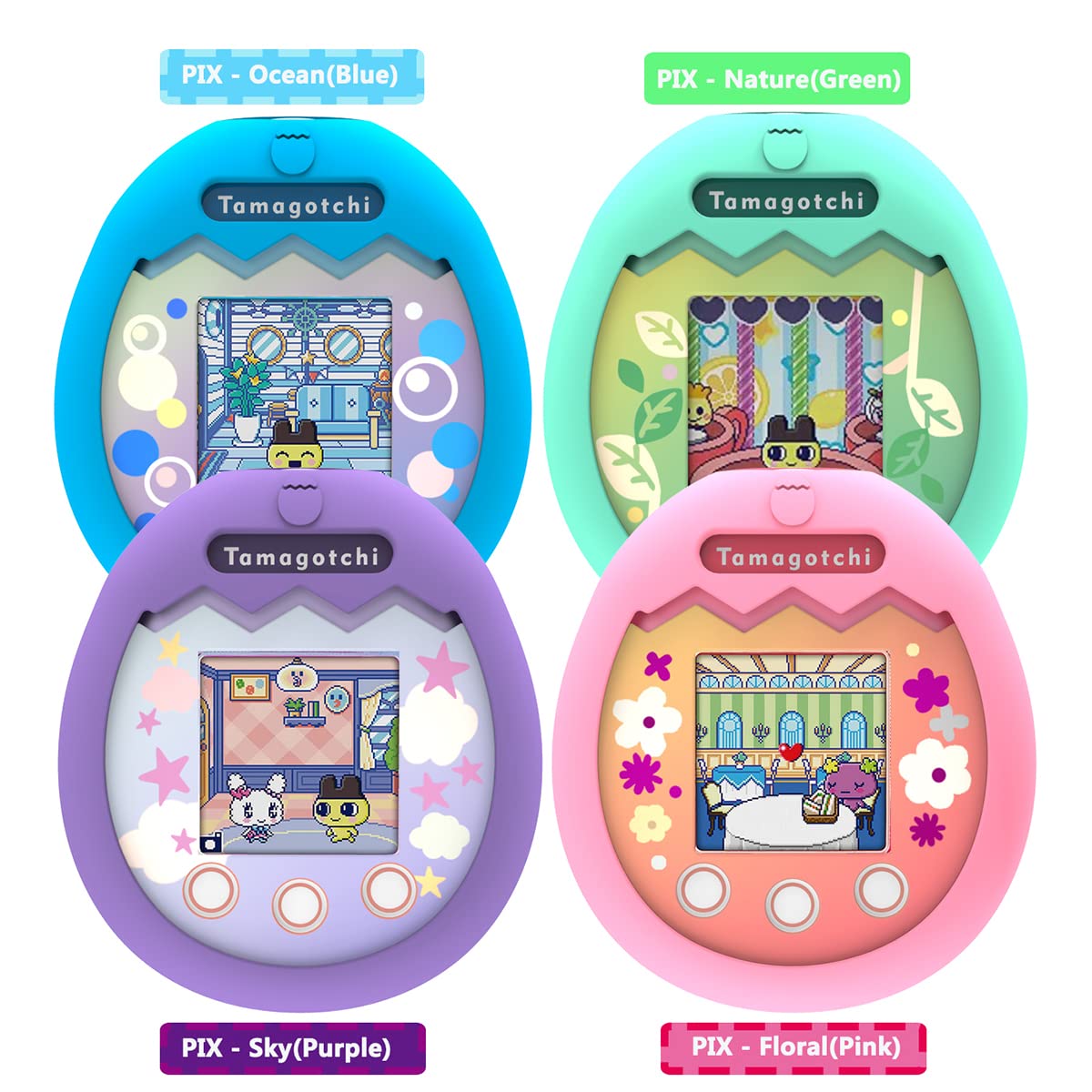 Jchpine Hard Carrying Case And Silicone Cover Compatible With Tamagotchi Pix Interactive Virtual Pet Game Machine, Screen Film Protector For Tamagotchi Pix Accessories (Purple)