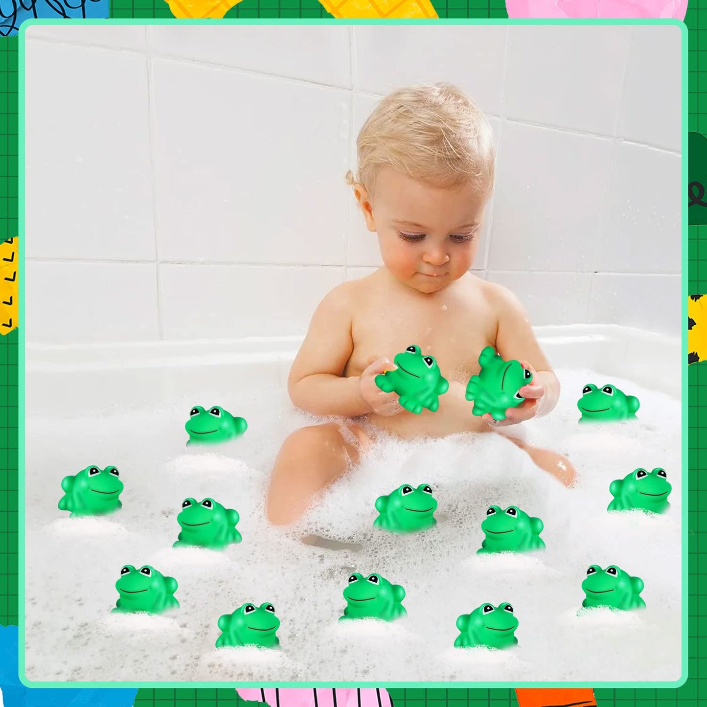 Mgztthw 18 Pcs Rubber Frogs For Kids, Cute Floating Squeaky Frog Bath Toy Mini Plastic Frogs For Cake Decoration Classroom Carni