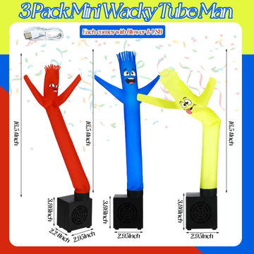Poen 3 Pcs Mini Inflatable Tube Man Funny Gag Birthday Gift Wacky Waving Inflatable Guy With Blower Desktop Mini Dancer Man Gift For Man Women Party Decoration(Smile)