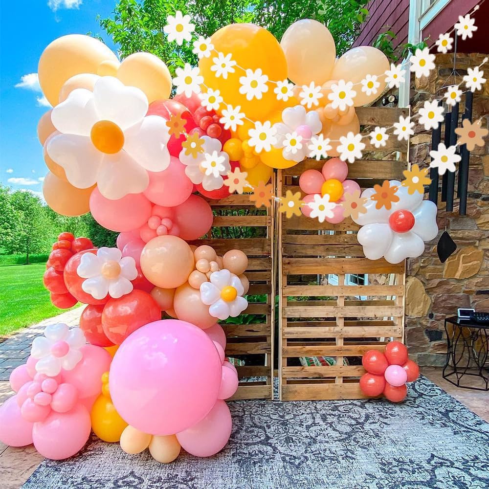 SAMOKA Daisy Banner,3 Packs Groovy Party White Daisy and Colorful Daisy Flower Banners,Daisy Birthday Party Decorations,Daisy Pa