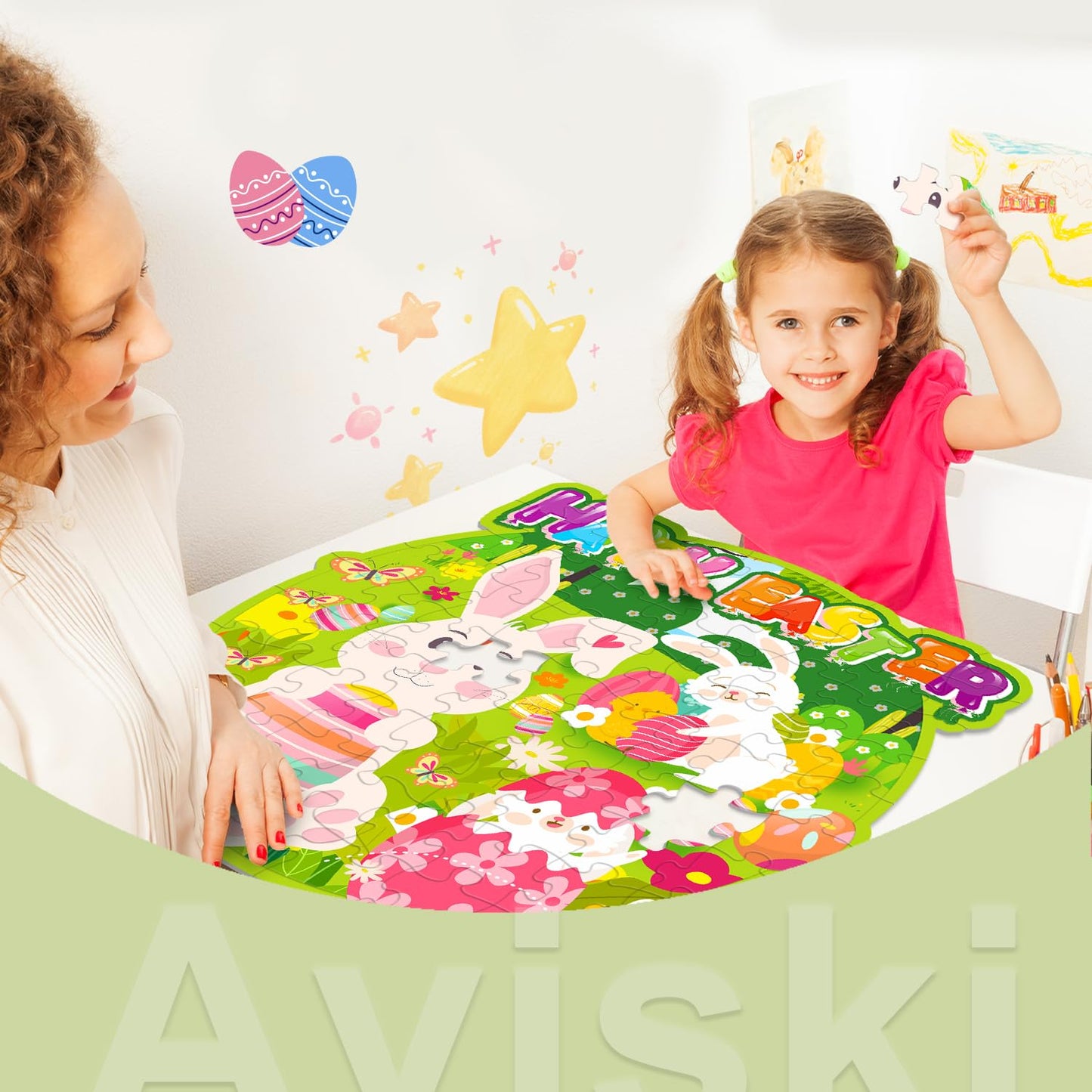 Easter Gifts For Kids, 80 Pieces Large Floor Jigsaw Puzzle Educational Toys For Kids Ages 3-5, 4-6, Easter Basket Stuffers Party