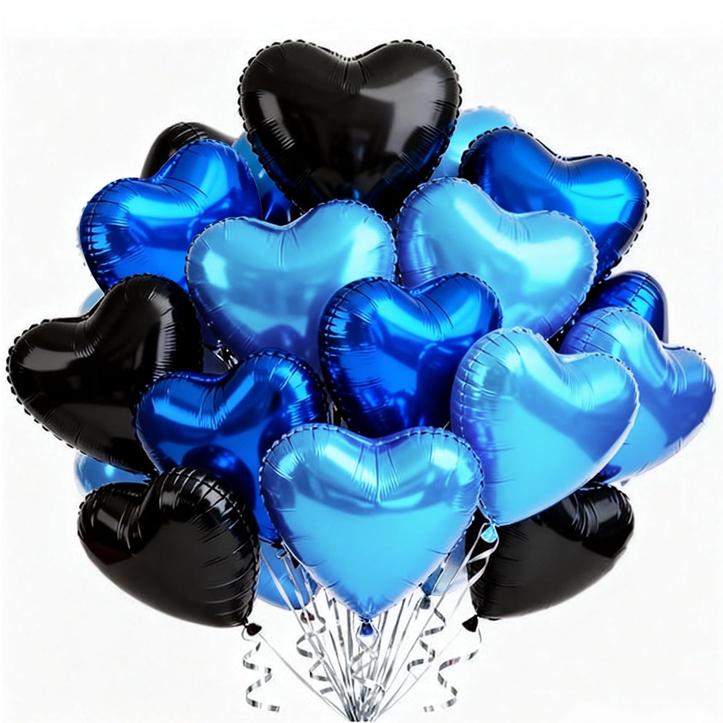 TONIFUL 30Pcs 18 Inch Blue Navy Blue Black Balloons Heart Shape Foil Mylar Banners Decoration for Birthday Valentines Day Weddi