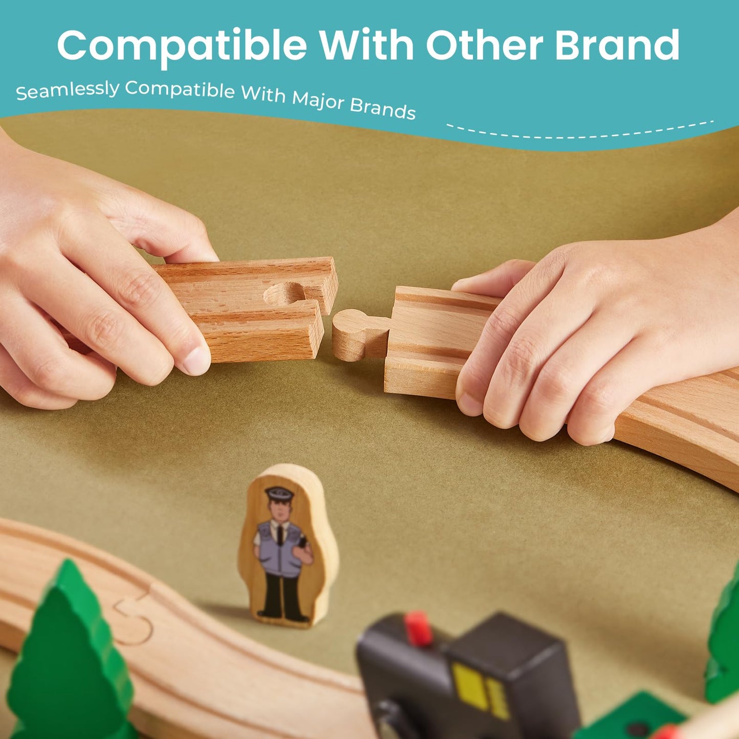Tiny Land Wooden Train Set For Toddler - 39 Pcs- With Wooden Tracks Fits Thomas, Fits Brio, Fits Chuggington, Fits Melissa And D