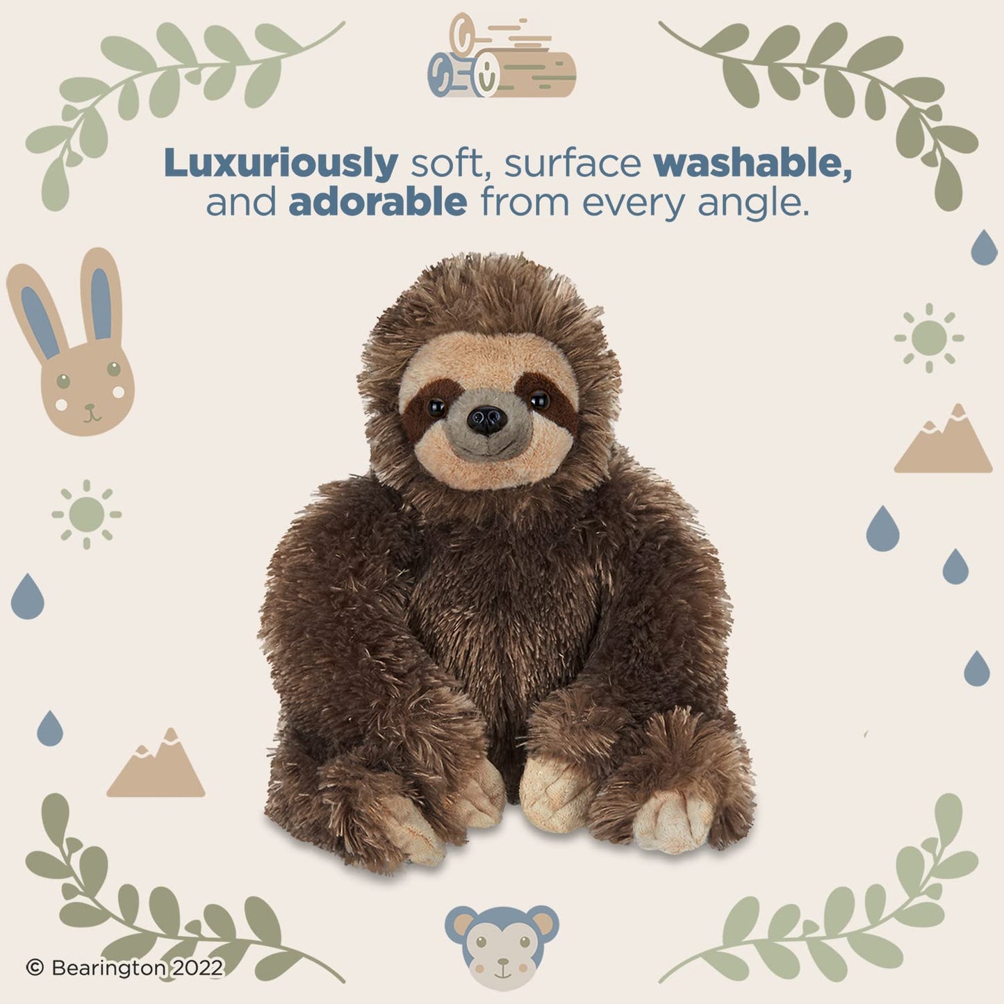 Bearington Speedy Plush Three Toed Sloth Stuffed Animal  12 inches