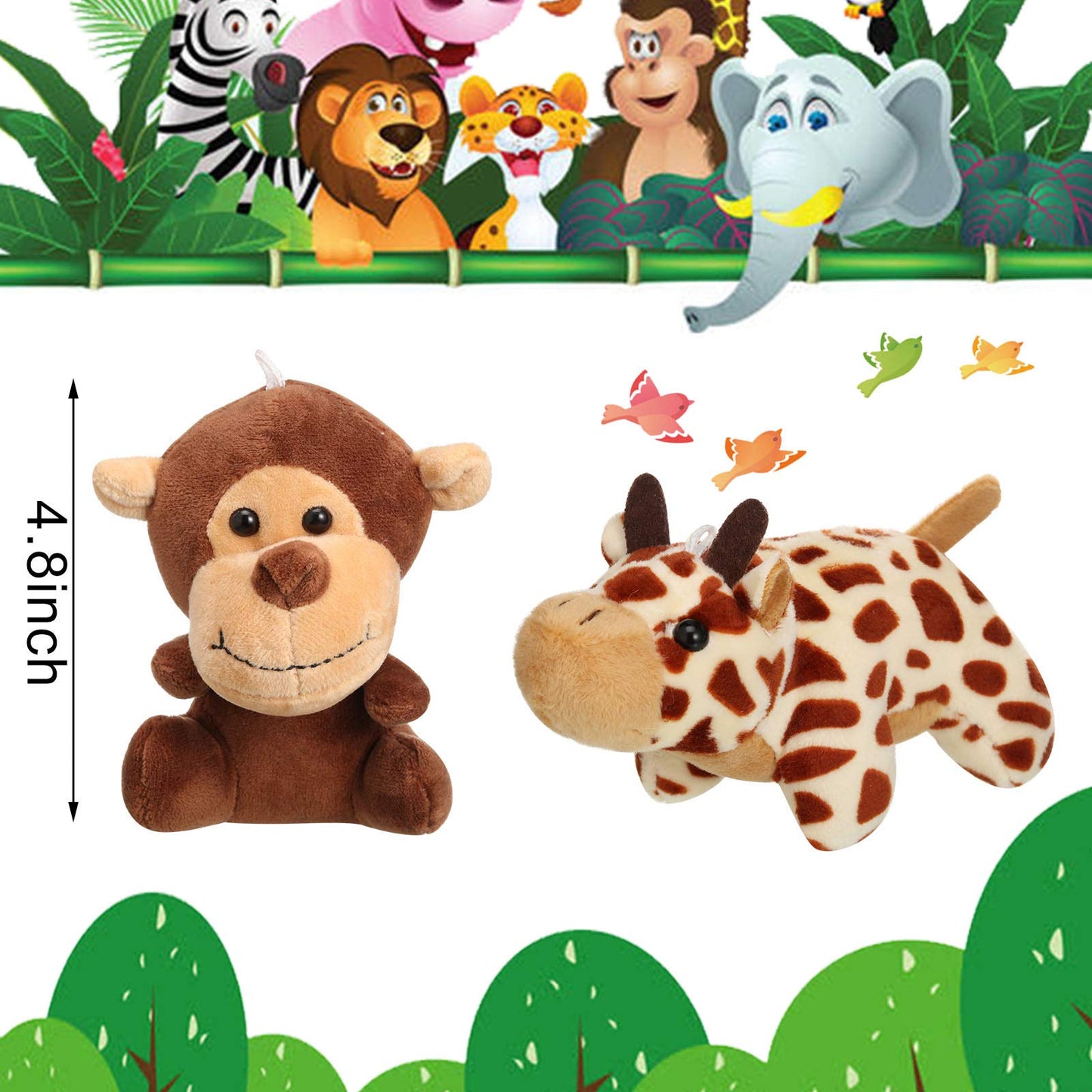 Sumind 12 Pieces Valentine'S Day Mini Stuffed Forest Animals Jungle Animal Plush Toys 4.8 Inch Cute Plush Elephant Lion Giraffe Tiger Plush For Animal Themed Parties Achievement(Sitting, Lying)