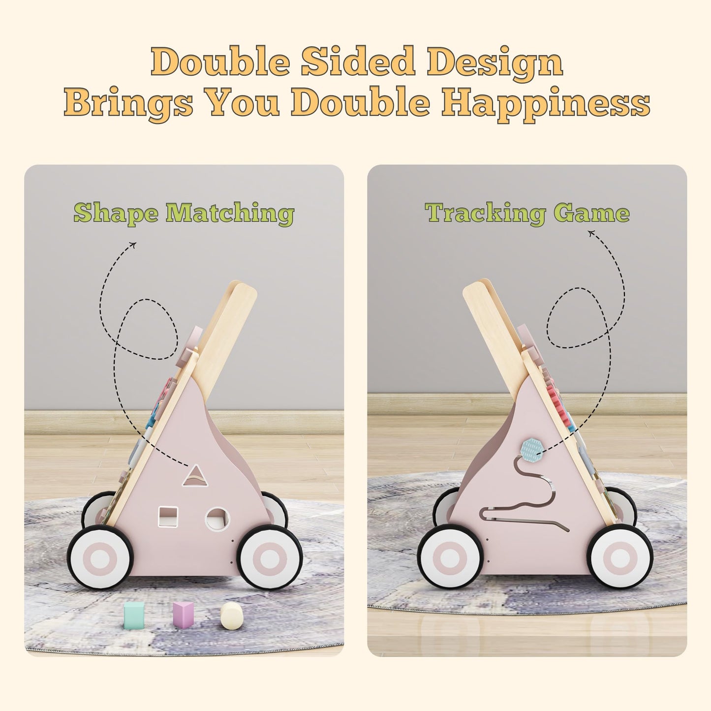 Wooden Baby Walker, Baby Push Walker Adjustable Height And Speed Multiple Learning Activity Walker Baby Walker With Wheels For G