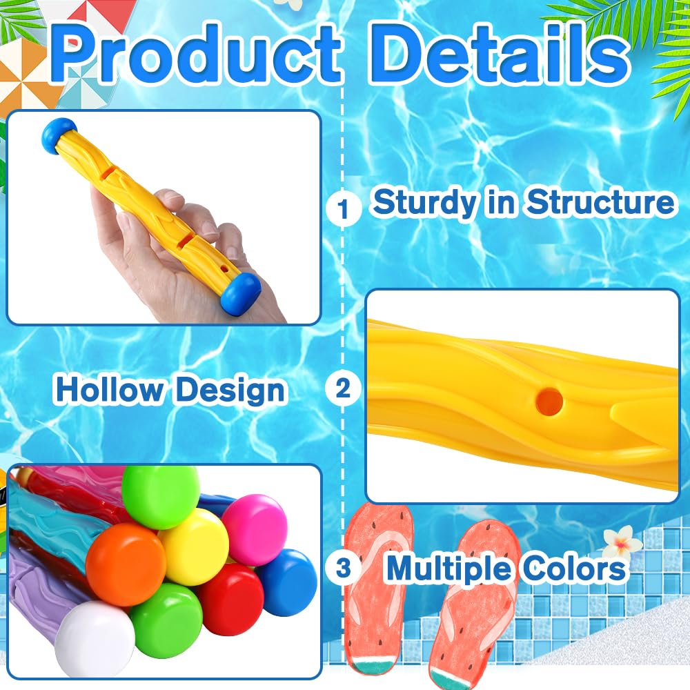 Vellibring 8PCS Pool Diving Swim Toys Colorful Underwater Training Sinking tossing Dive Sticks for Kids Summer Pool Swimming Party Favor Games