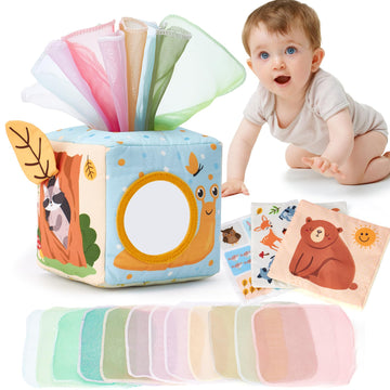 Hahaland Baby Tissue Box Toy - Baby Toys 6-12 Months Montessori Toys For 6 Month Old Must Haves - Boy Girl Shower Gifts For Babies 6 9 12 18 Months Old Easter Basket Stuffers