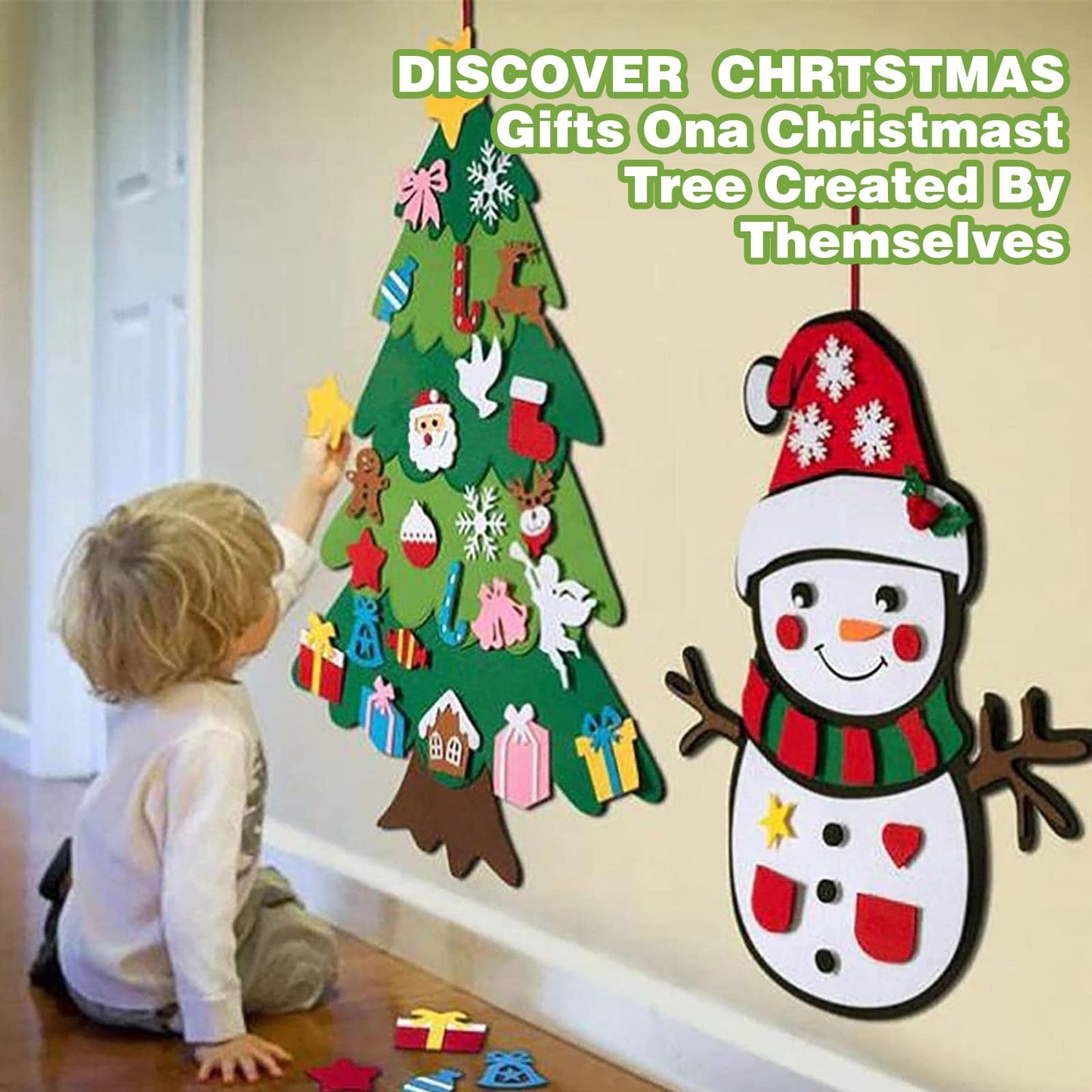 Montessori Felt Christmas Tree for Toddlers DIY Felt Christmas Tree Set with 32 Ornaments for Kids Toddlers Home Wall Hanging Fe