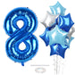 Big Foil 8 Balloon, 40 Inch Dark Teal Blue Self Inflating Number 8 Balloons For Kids 8Th Birthday, Silver Light Royal Blue Globo