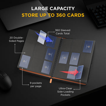 Card Guardian - 9 Pocket enhanced Binder with Zipper for 360 Cards Trading Card Games TCG (Orange) Perfect Card Binder for Yugioh Cards MTG Binder Sports Card Binder