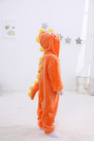 Lolanta Boys Girls Dinosaur Costume Jumpsuits Soft Halloween Animal One-Piece Kids Birthday Christmas Gift (Orange, 4-6 Years)