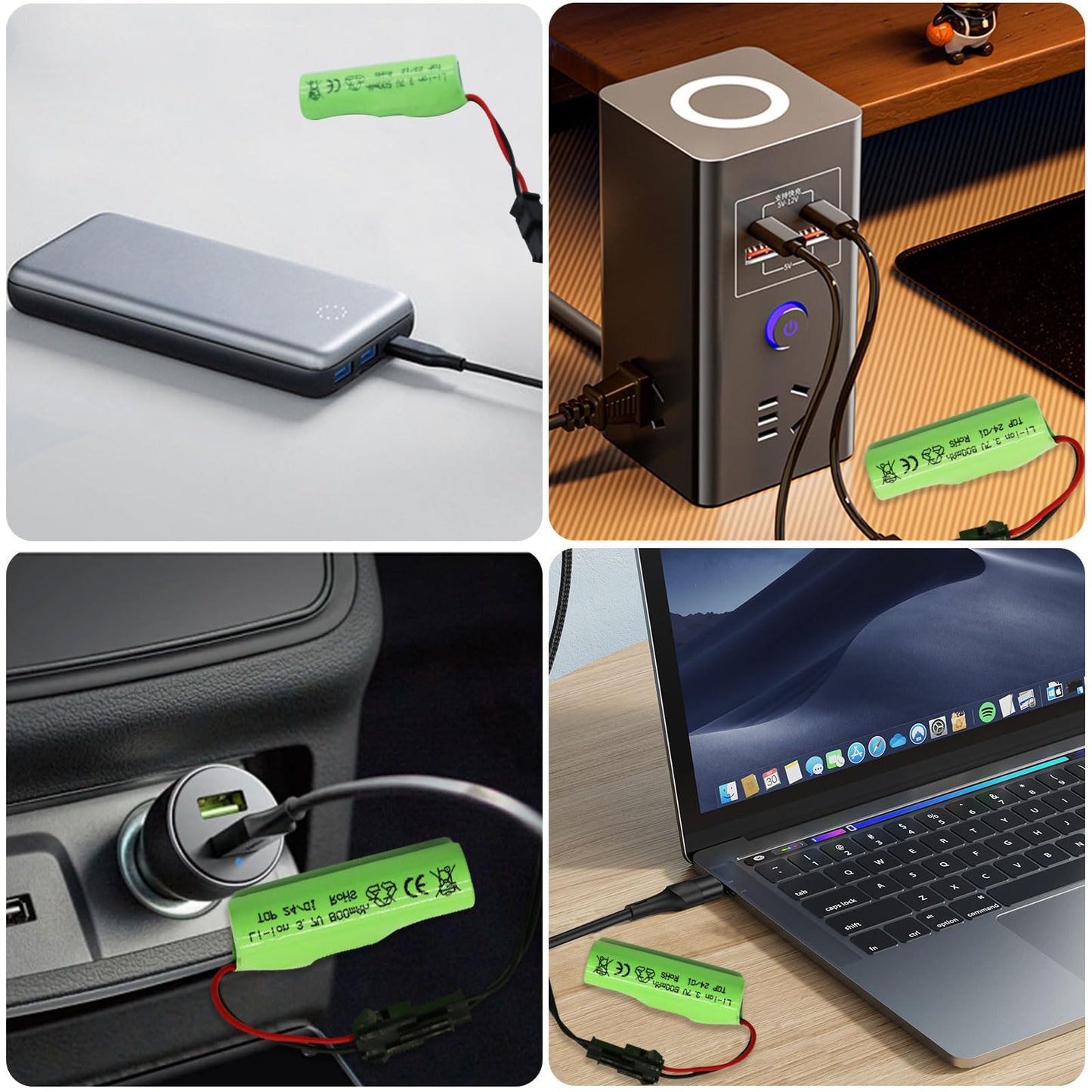 Tosiicop 3.7V 800mah Li-ion Battery 2 Pack - 3.7 Volt Rechargeable Battery with SM-2P Plug and USB Charger for RC Stunt Car Truc