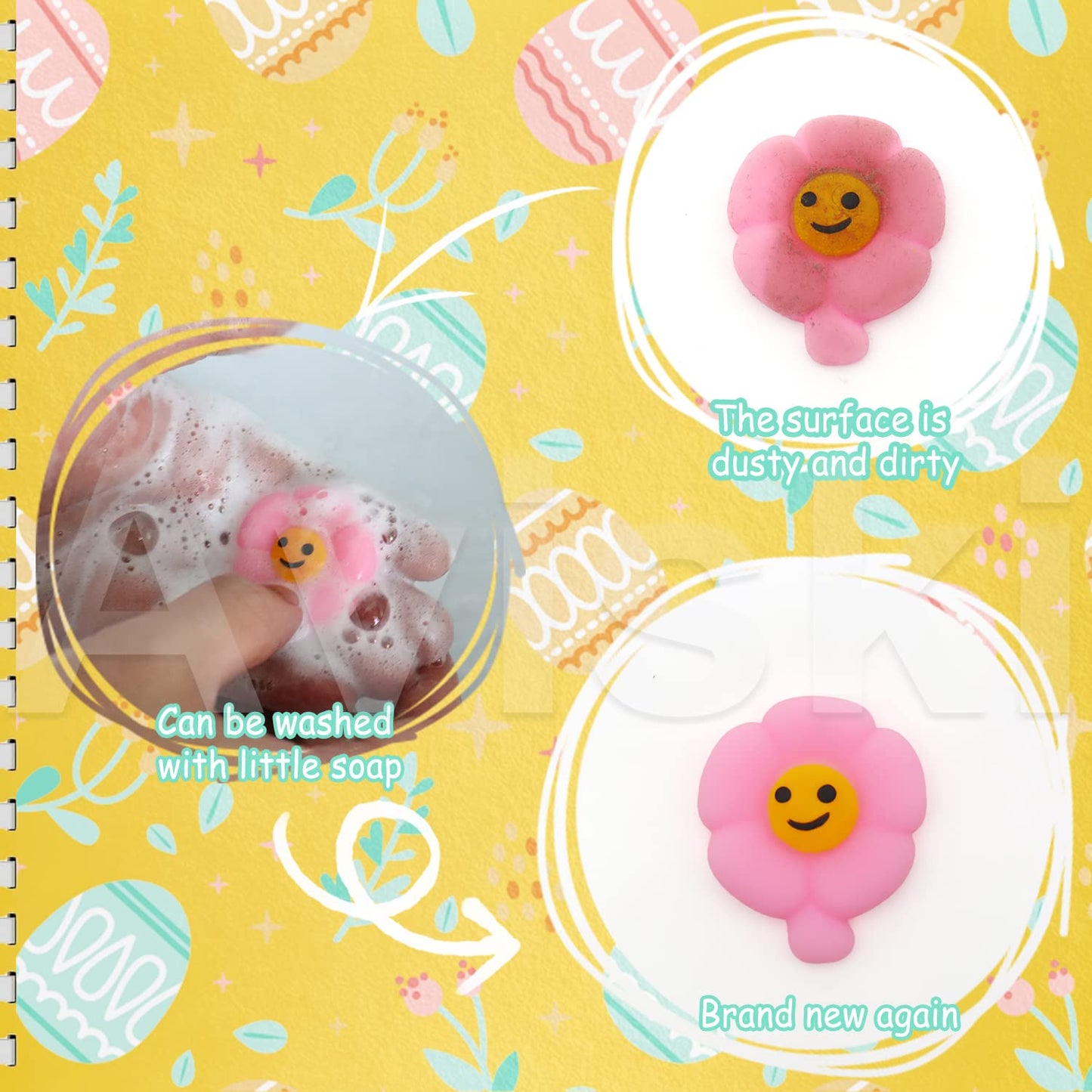 Aviski 100Pcs Easter Mochi Squishy Toys, Mini Kawaii Squishies Soft Fidget Toys Stress Squeeze Toys Party Bags Filler, Small Sto