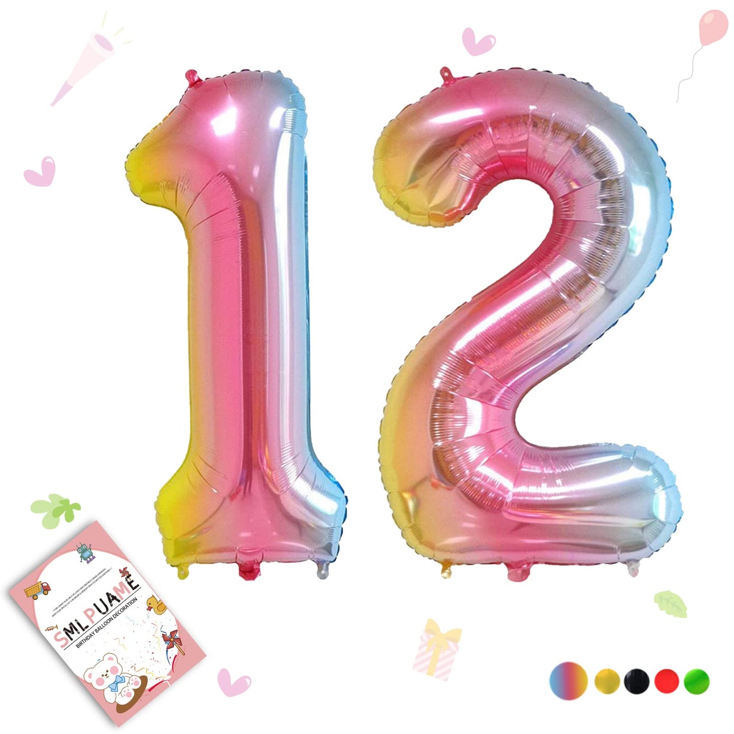 Smlpuame 40 Inch Number Balloons 0-9 Rainbow Gradient Large Number 12 Balloons, Digital Balloons For Birthday Party Celebration