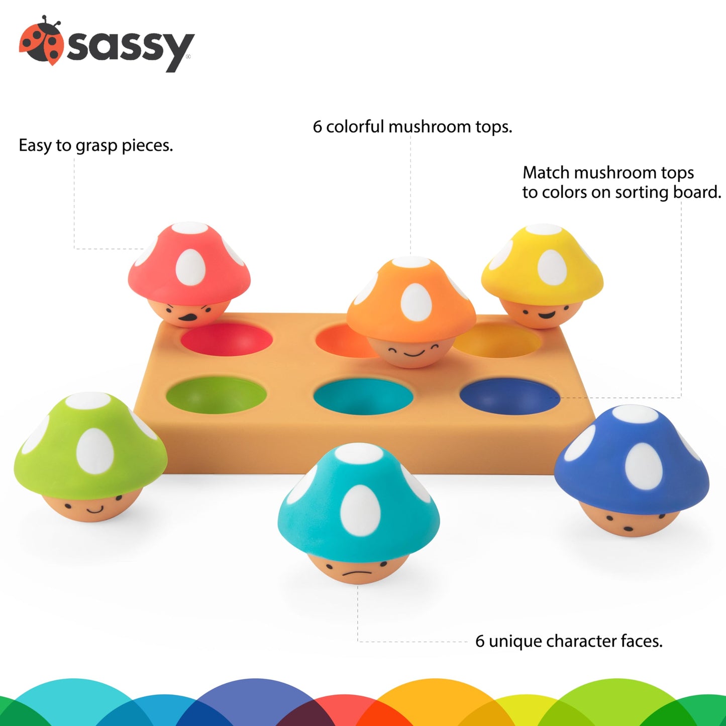 Sassy Matching Mushrooms Sorting Board - STEM Social Emotional Learning Toy for 12+ Months - Multi-Color