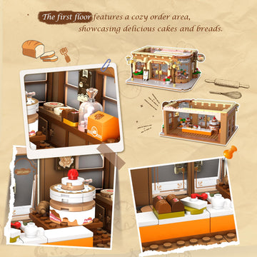 Insoon City Bakery Cafe House Building Set With Light, 1289 Pcs Baking Shop Building Block Toy With Coffee Cake Bread Bakery Roo