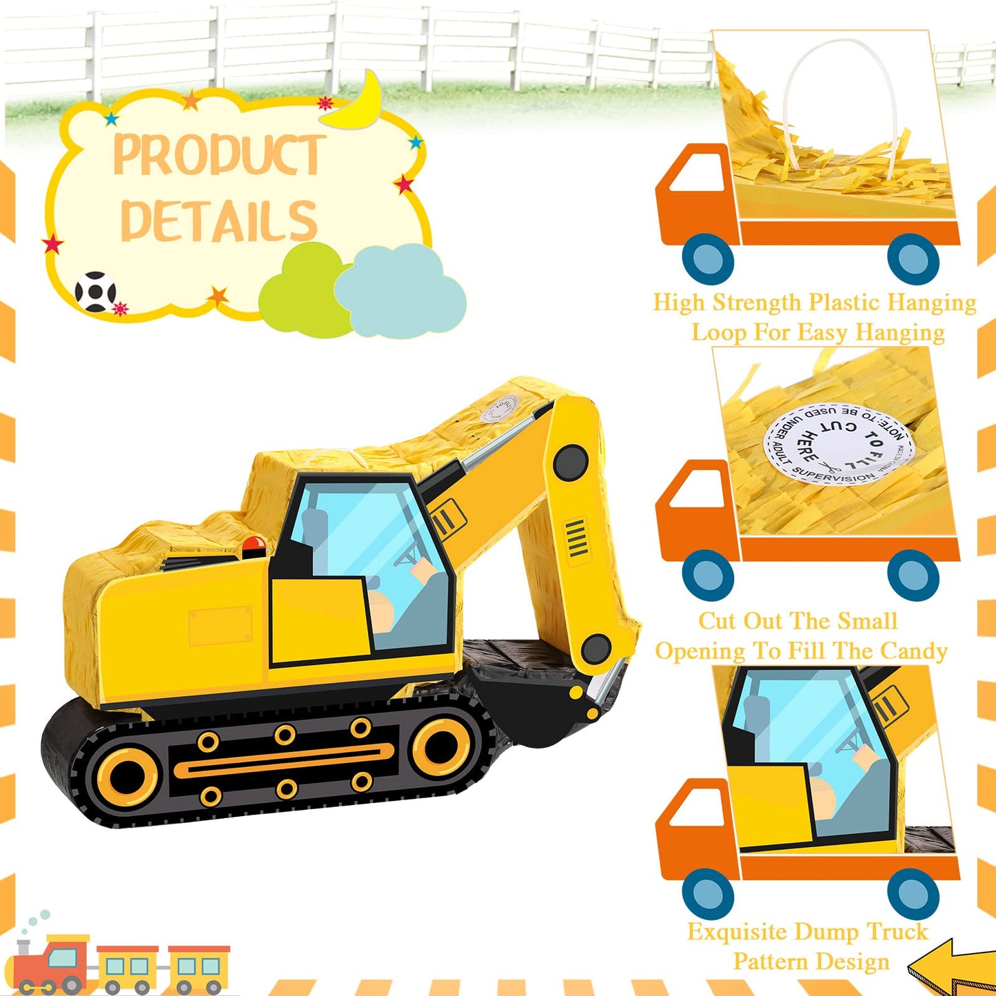Construction Dump Truck Piata Construction Piata with Blindfold and Bat Construction Party Supplies Tractor Excavator Piata for