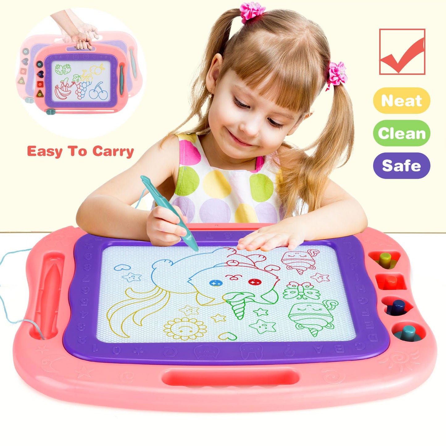 Wellchild Magnetic Drawing Board - Large Plastic Doodle Pad for Kids, A-purple, Ideal Toddler Toy for 3-Year-Olds, Perfect Gift for Any Occasion