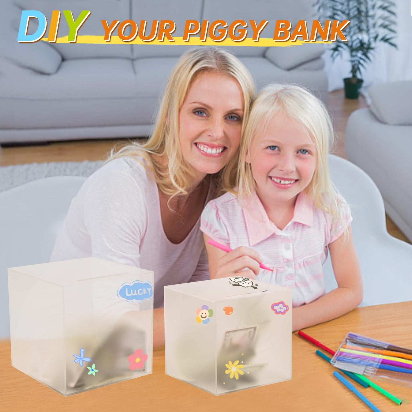 Aipor Piggy Bank For Adults/Kids Must Break To Open, Unopenable Acrylic Piggy Bank, Acrylic Frosted Piggy Bank For Boys/Girls To