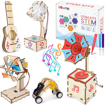 Mindpal 5 In 1 Wood Stem Kits For Kids Age 8-10, Music Engineering Kits, Science Kits For Kids Age 8-12, Wooden 3D Puzzles, Buil