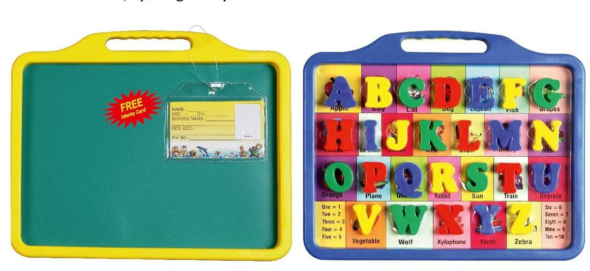 Toyztrend Educational Alphabet Slate 2 in 1 to Learn Pictures, Spellings & Alphabets Along with Green Chalk Writing Board in Ass