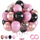 Jobkoo Pink & Black 55Pcs Balloon Set (12Inch) - Rose Gold Confetti, Female Gift, Ideal For Wedding, Birthday, Party Decoration