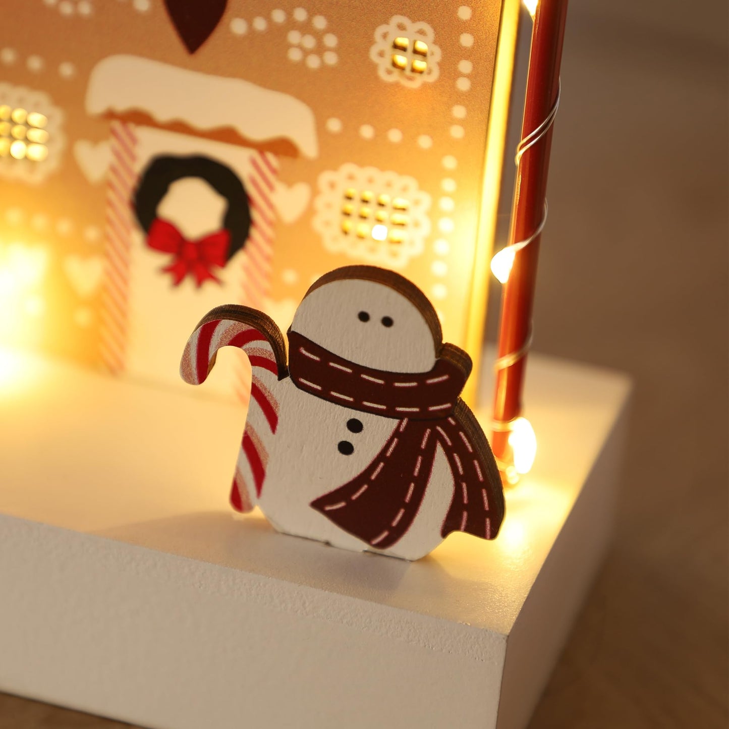 Ridota Christmas Tabletop Decoration, Wooden Lighted Christmas Decorations, Christmas Candy Cane Lane Ornaments, Battery Operate