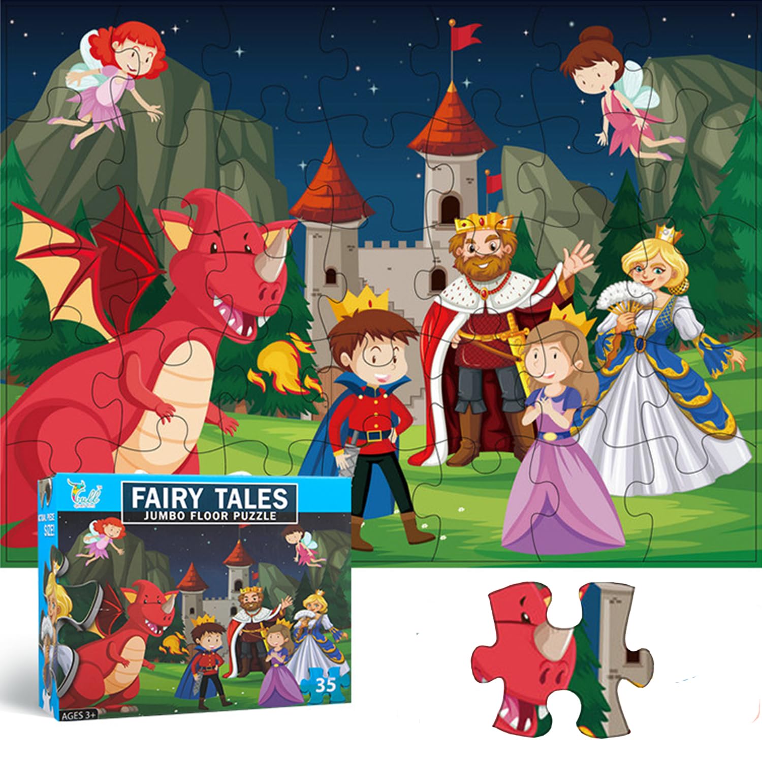 Jumbo Fairy Tales Floor Puzzle For Kids, Large Jigsaw Puzzles 35 Piece For Kids Ages 3-5,Preschool Learning & Education Toys, Gi