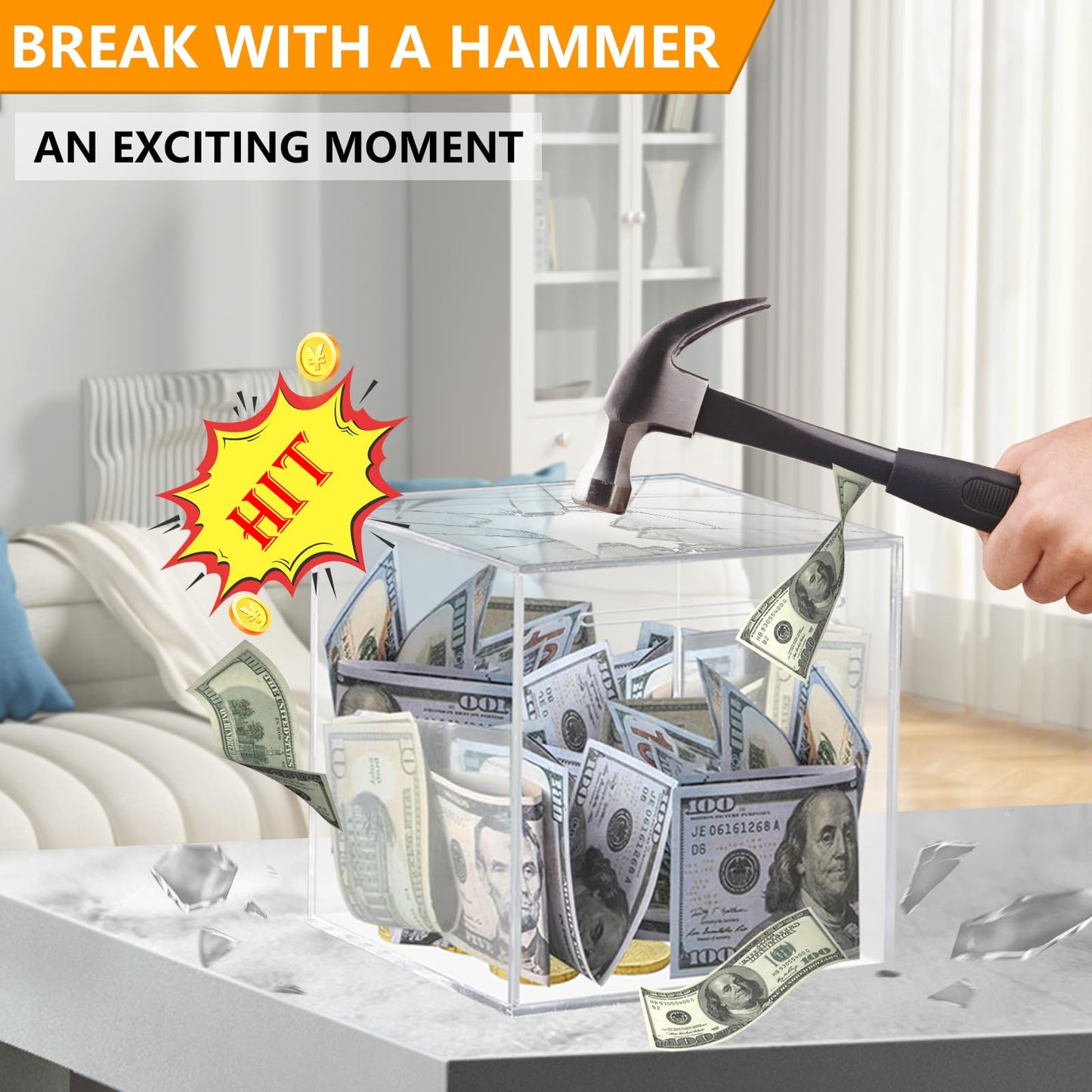 Cargooy Clear Piggy Bank for mature-themeds Kids  Transparent Money Bank for Cash Savings and Coin Savings  Acrylic Clear Box Must be Broken to Open  Birthday Gifts for Kids and mature-themeds (Cube)