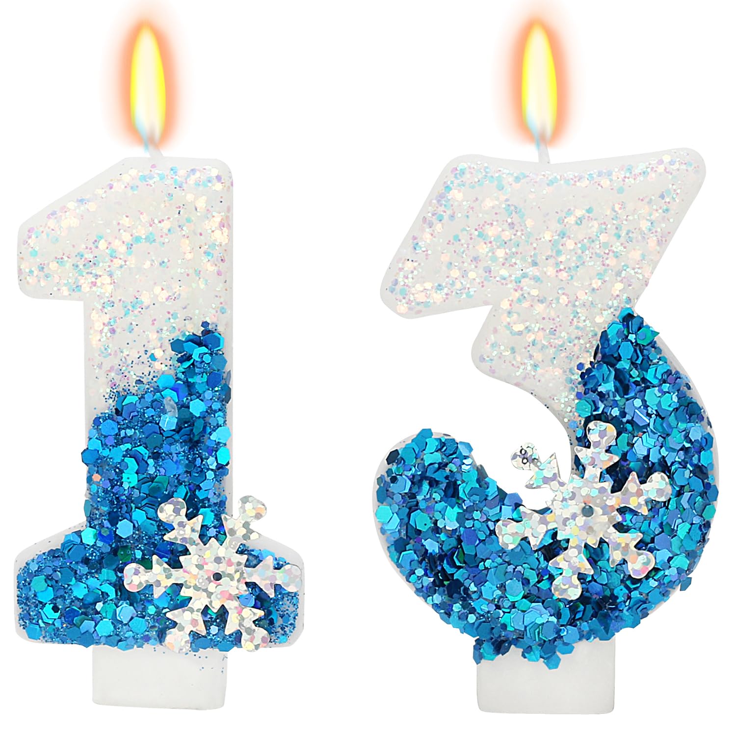 Snow Themed Birthday Candles, 13th Birthday Candle for Party Supplies, Winter Birthday Party Supplies, 2.76 inch Number 13 Candl