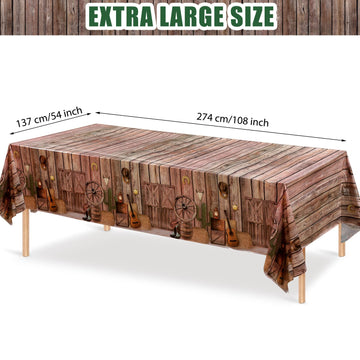 Tiamon 3 Pcs Western Party Tablecloth Western Cowboy Party Table Cover Cowboy Theme Plastic Tablecloth Wild West Wooden House Ba